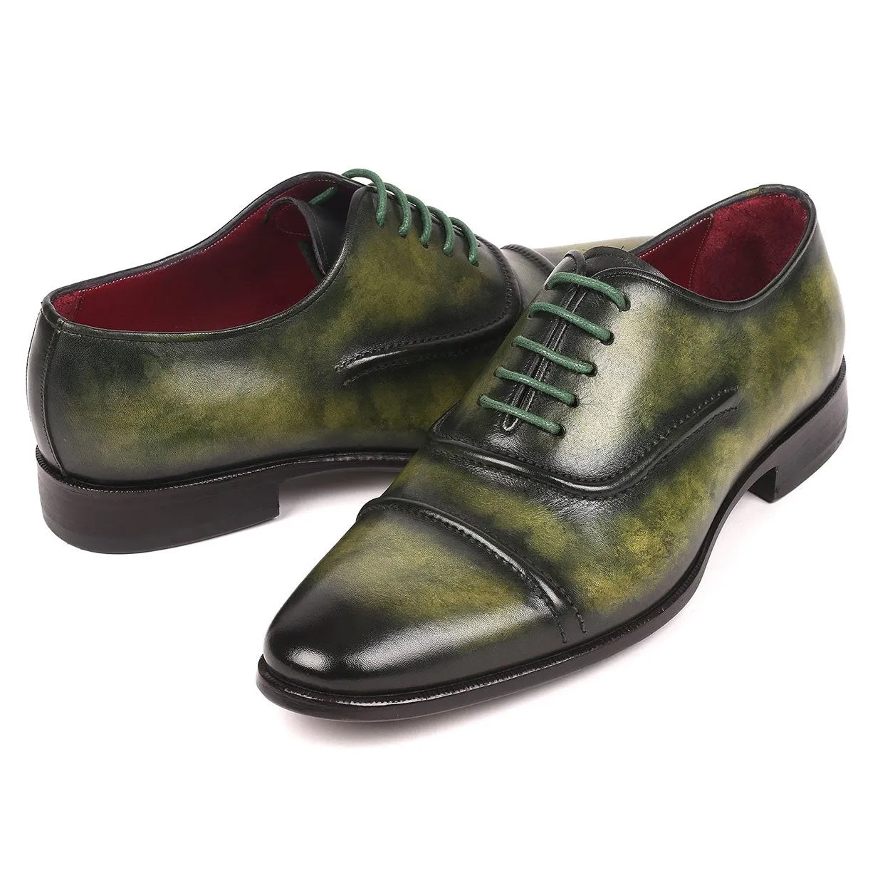 Paul Parkman Men's Green Calf-Skin Leather Cap-Toe Oxfords 077-GRN (PM6163)