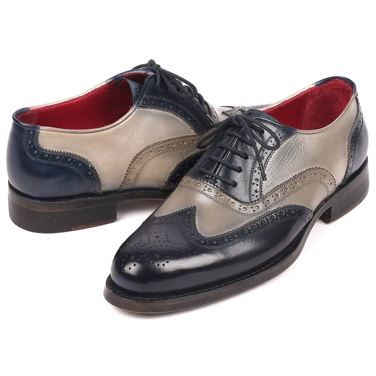 Paul Parkman Men's Navy & Gray Good Year Welted Wing-Tip Oxfords 021-NVYGRY (PM6169)