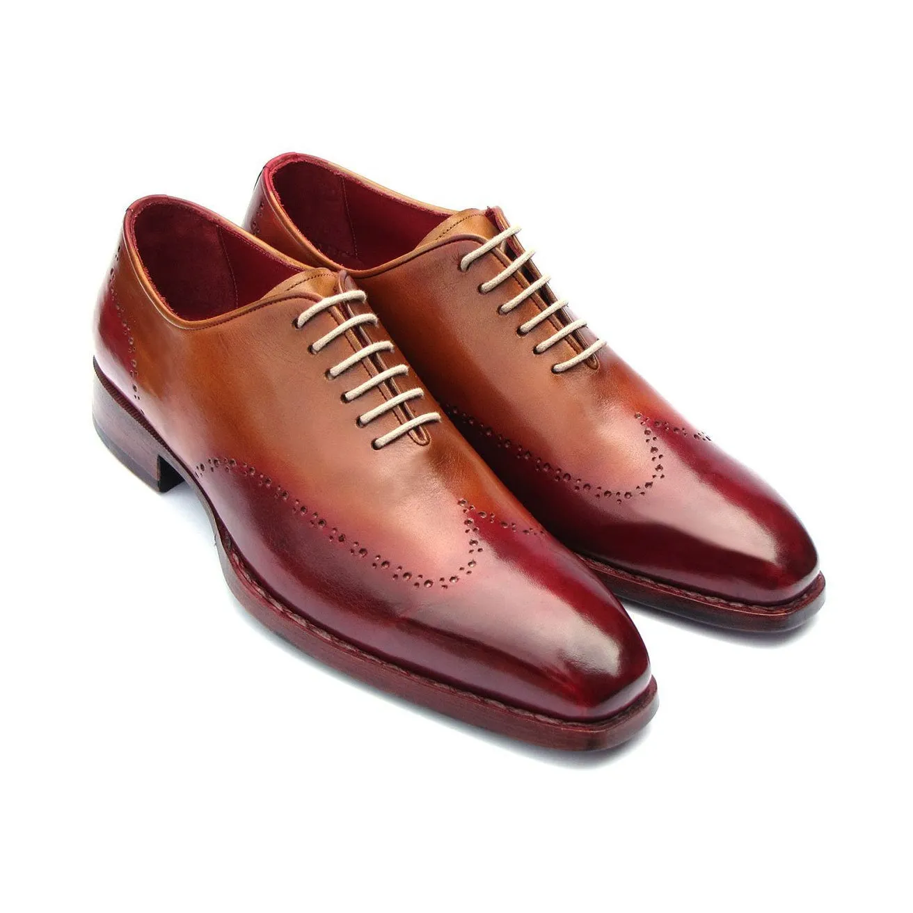 Paul Parkman Men's Shoes Bordeaux & Camel Calf-Skin Leather Goodyear Welted Wingtip Oxfords 081-RDT (PM6213)