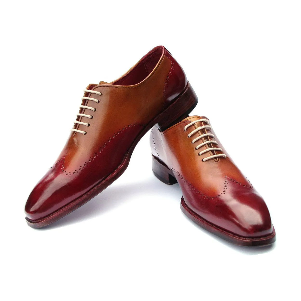 Paul Parkman Men's Shoes Bordeaux & Camel Calf-Skin Leather Goodyear Welted Wingtip Oxfords 081-RDT (PM6213)