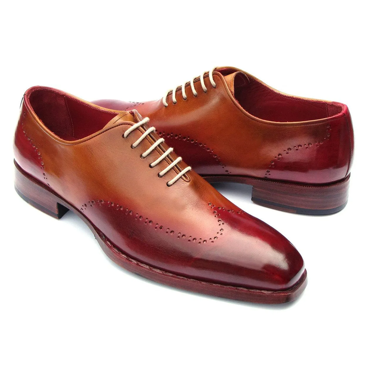 Paul Parkman Men's Shoes Bordeaux & Camel Calf-Skin Leather Goodyear Welted Wingtip Oxfords 081-RDT (PM6213)