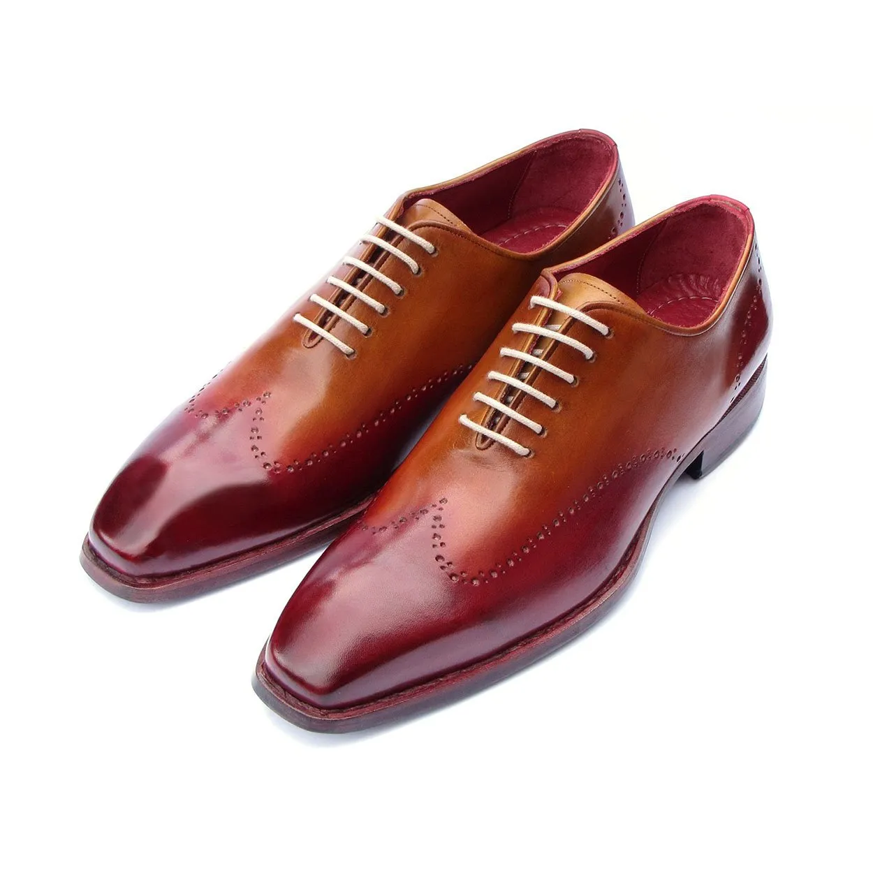 Paul Parkman Men's Shoes Bordeaux & Camel Calf-Skin Leather Goodyear Welted Wingtip Oxfords 081-RDT (PM6213)