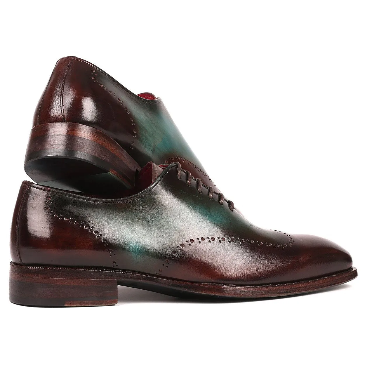 Paul Parkman Men's Shoes Brown & Turquoise Calf-Skin Leather Goodyear Welted Wingtip Oxfords 081-BTQ (PM6212)