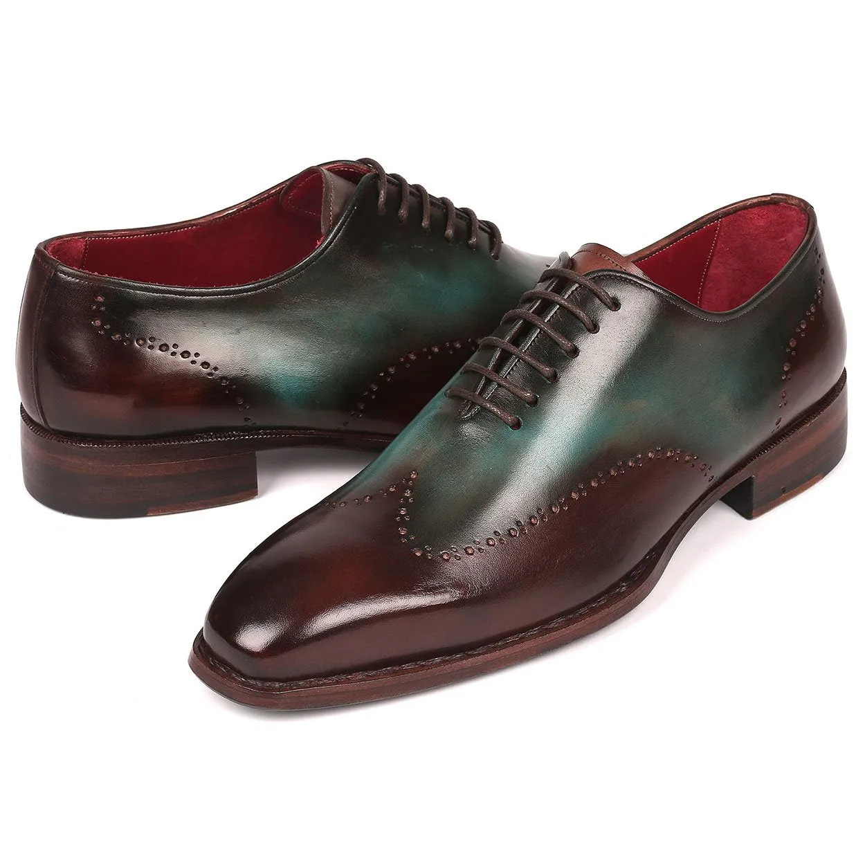 Paul Parkman Men's Shoes Brown & Turquoise Calf-Skin Leather Goodyear Welted Wingtip Oxfords 081-BTQ (PM6212)