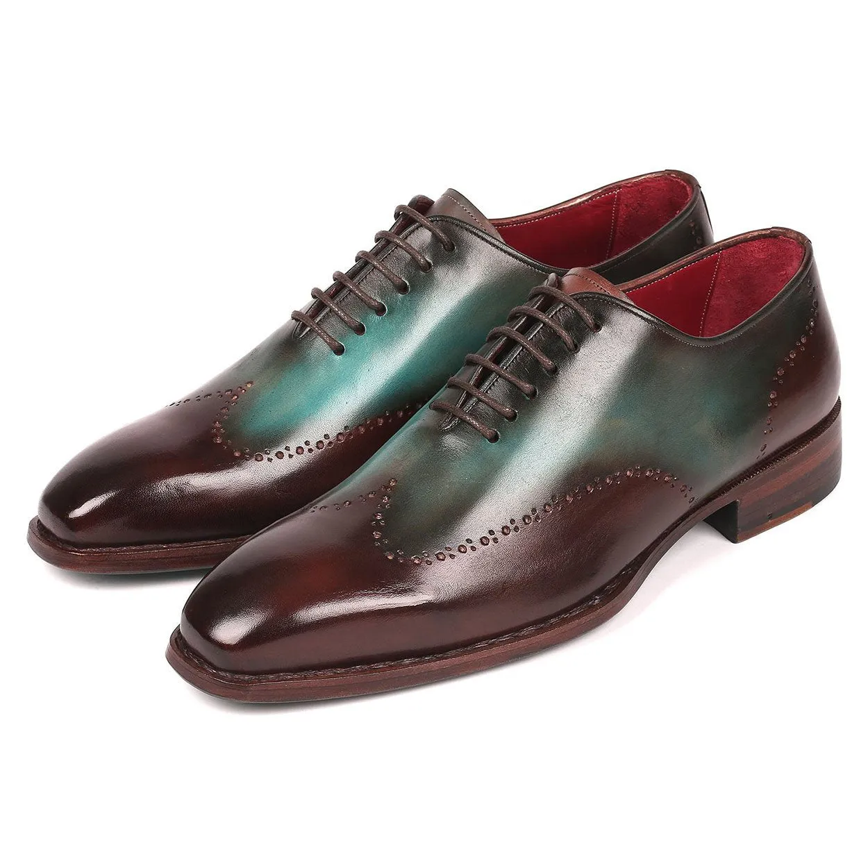 Paul Parkman Men's Shoes Brown & Turquoise Calf-Skin Leather Goodyear Welted Wingtip Oxfords 081-BTQ (PM6212)