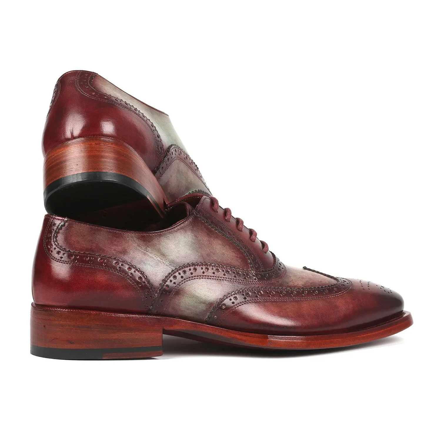 Paul Parkman PP22GB62 Men's Shoes Green & Bordeaux Calf-Skin Leather Goodyear Welted Dress Wingtip Oxfords (PM6325)