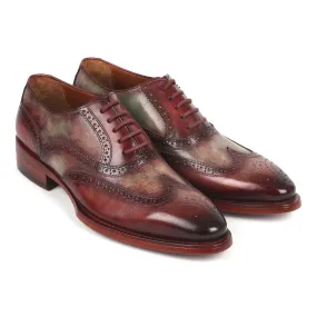 Paul Parkman PP22GB62 Men's Shoes Green & Bordeaux Calf-Skin Leather Goodyear Welted Dress Wingtip Oxfords (PM6325)