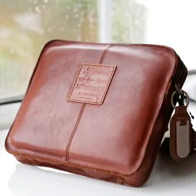 Personalised Vintage Leather Tablet Bag With Name Tag