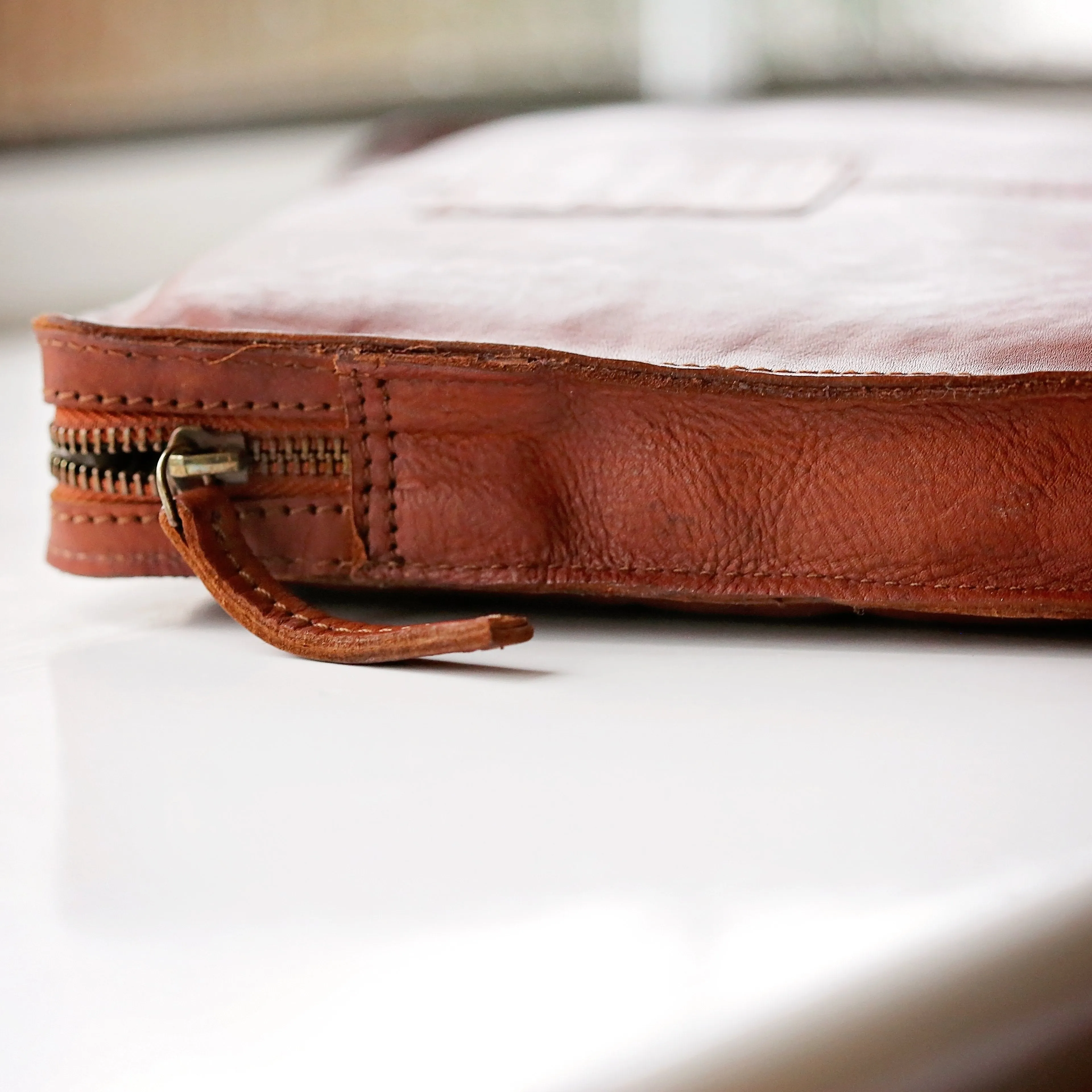 Personalised Vintage Leather Tablet Bag With Name Tag