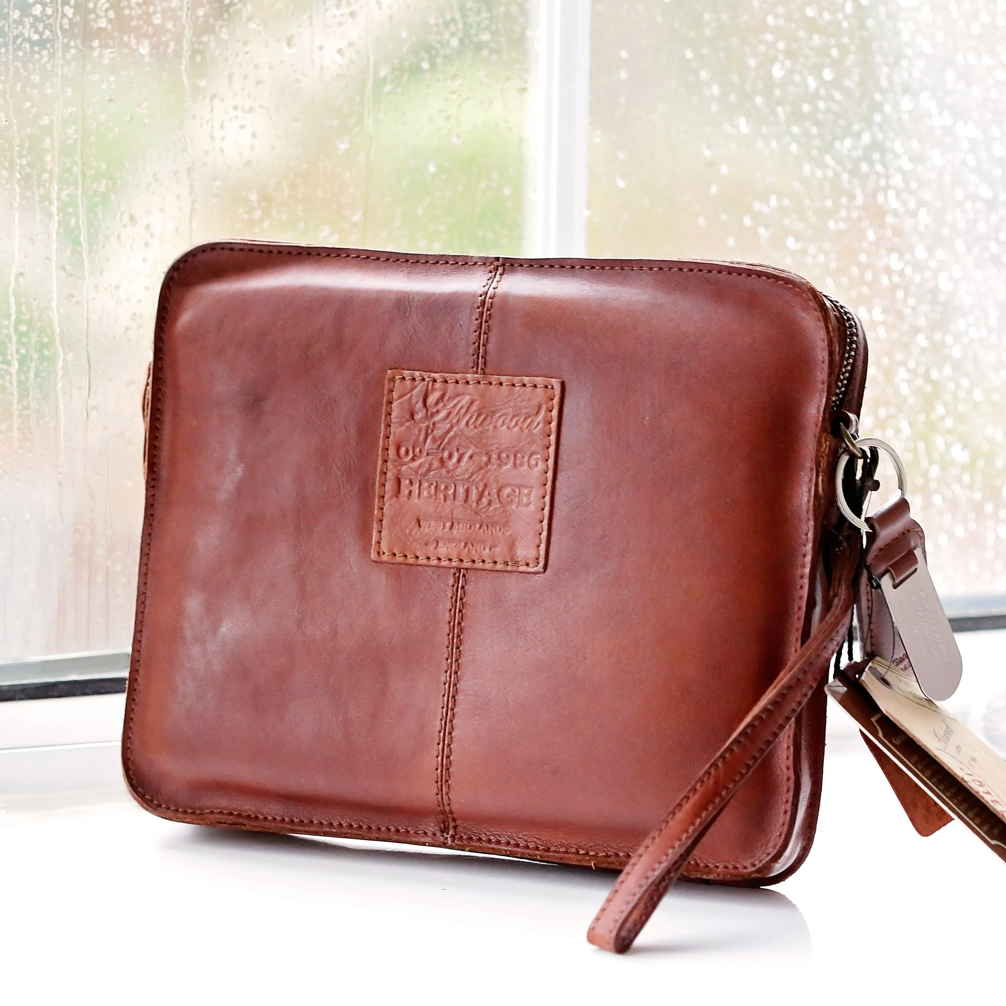 Personalised Vintage Leather Tablet Bag With Name Tag