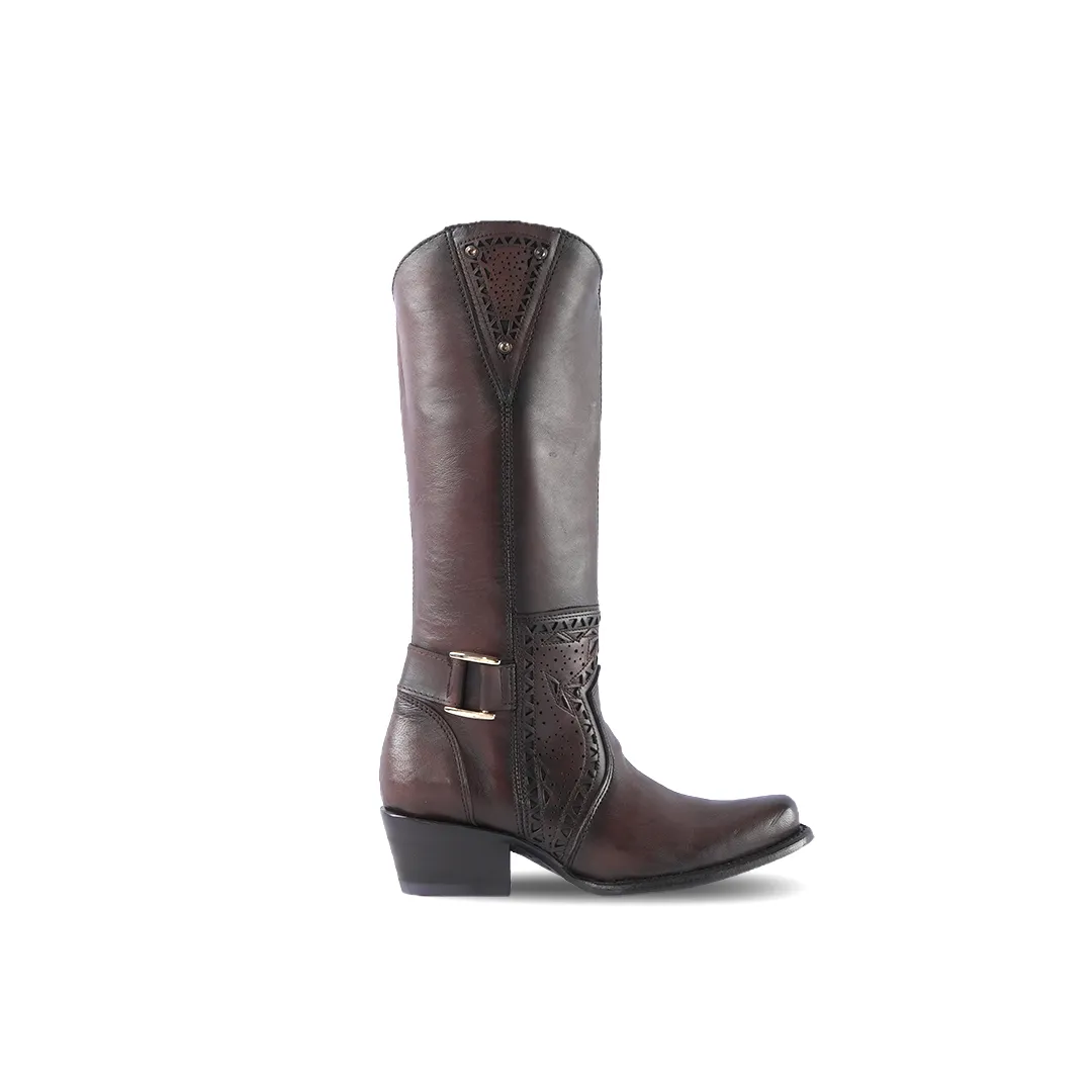 Platino Texas Country Womens Western Boot Peli Choco Brosh Conny