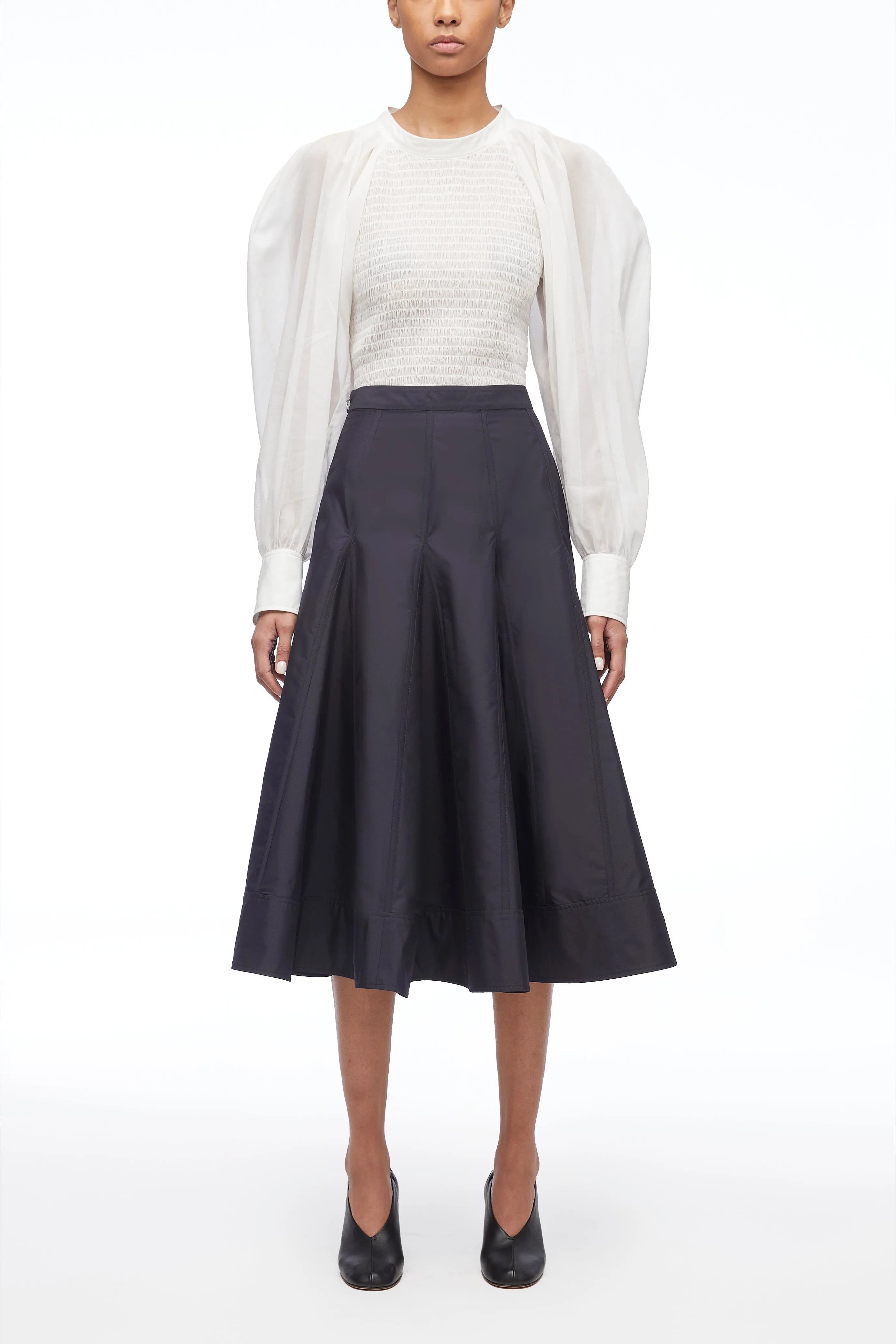 Pleated Godet Midi Skirt