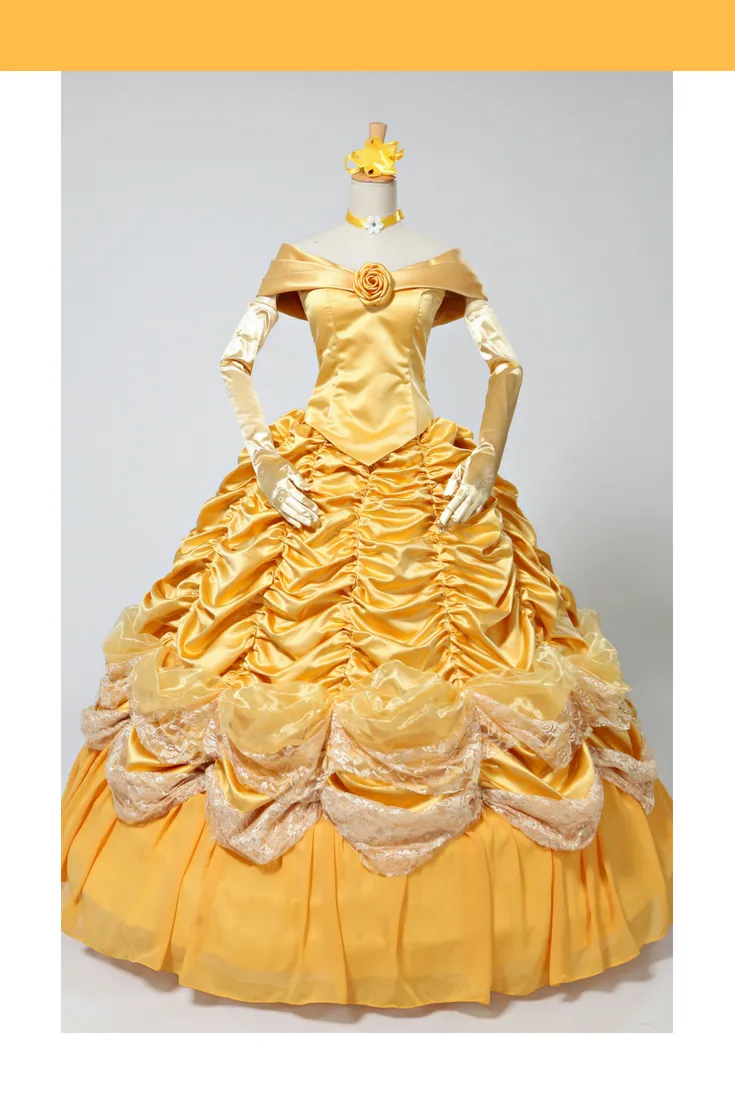 Princess Belle 2 Pieces Set Brocade Ruffle Beauty And Beast Cosplay Costume