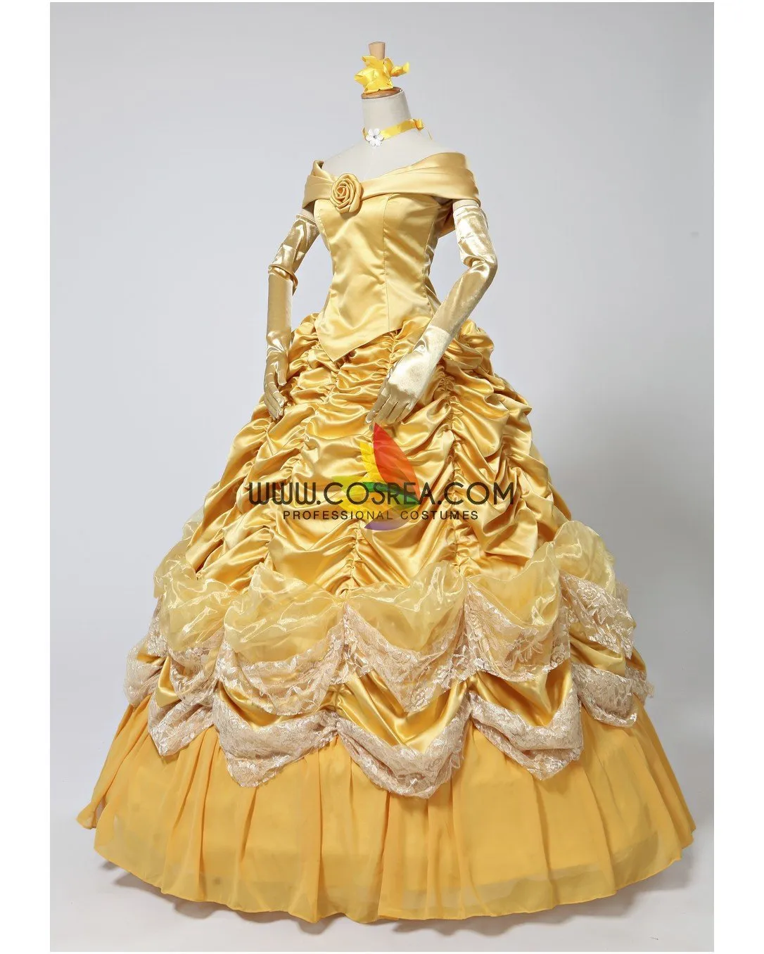 Princess Belle 2 Pieces Set Brocade Ruffle Beauty And Beast Cosplay Costume