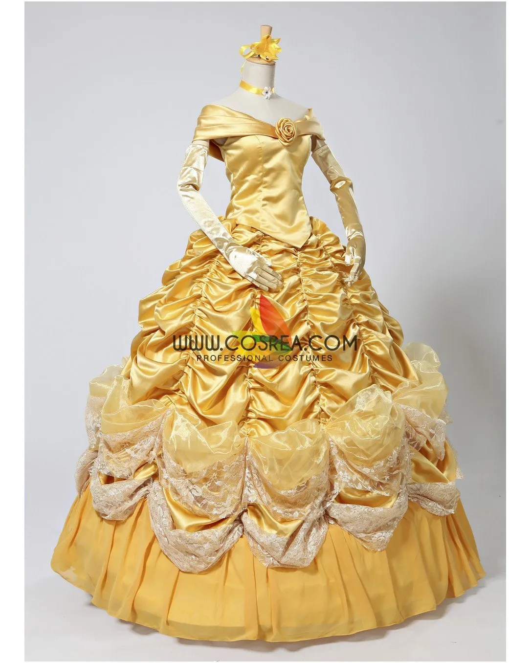 Princess Belle 2 Pieces Set Brocade Ruffle Beauty And Beast Cosplay Costume