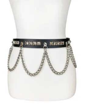 Pyramid Stud Belt w/Chain 1-1/4