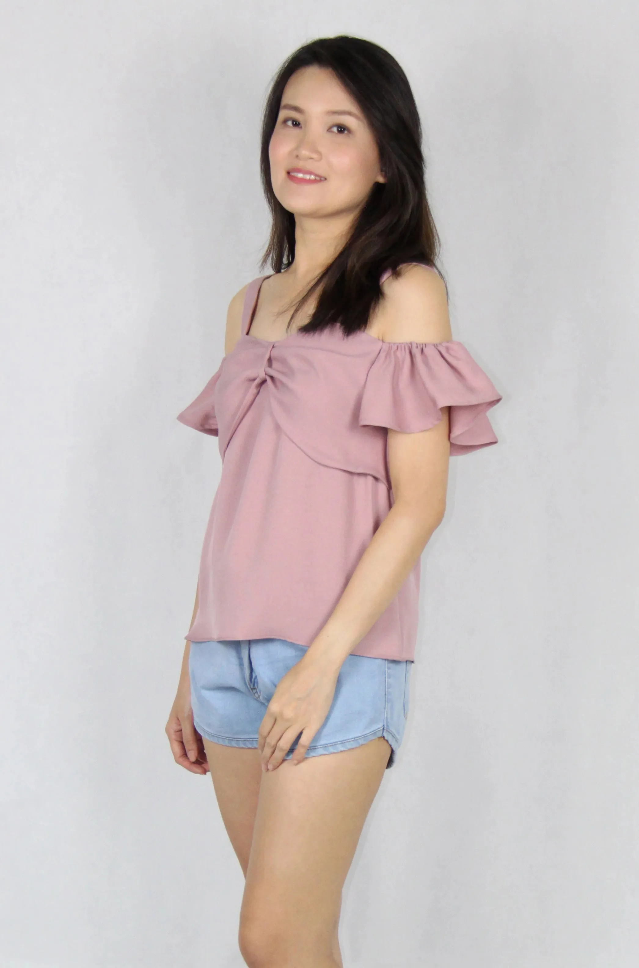 Ruffles Off-Shoulder Top in Pink