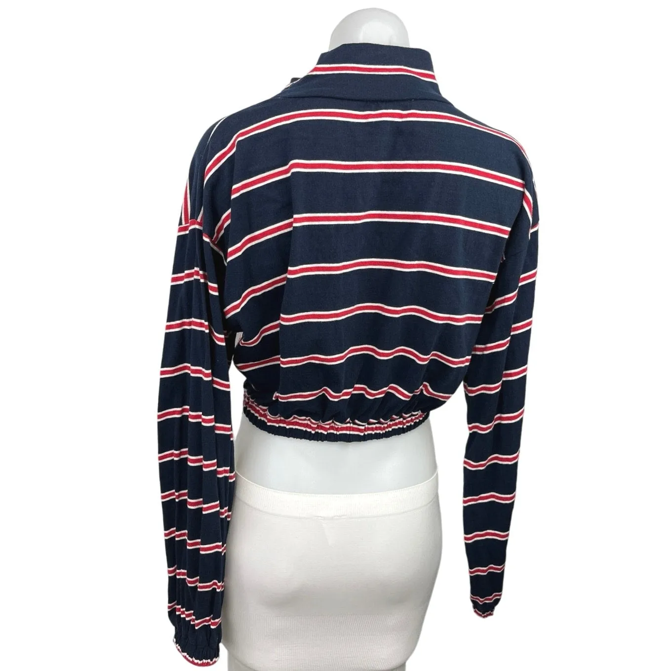 Sabo Skirt Navy Blue Red Turtleneck Long Sleeve Crop Pullover Sweater Top Sz S