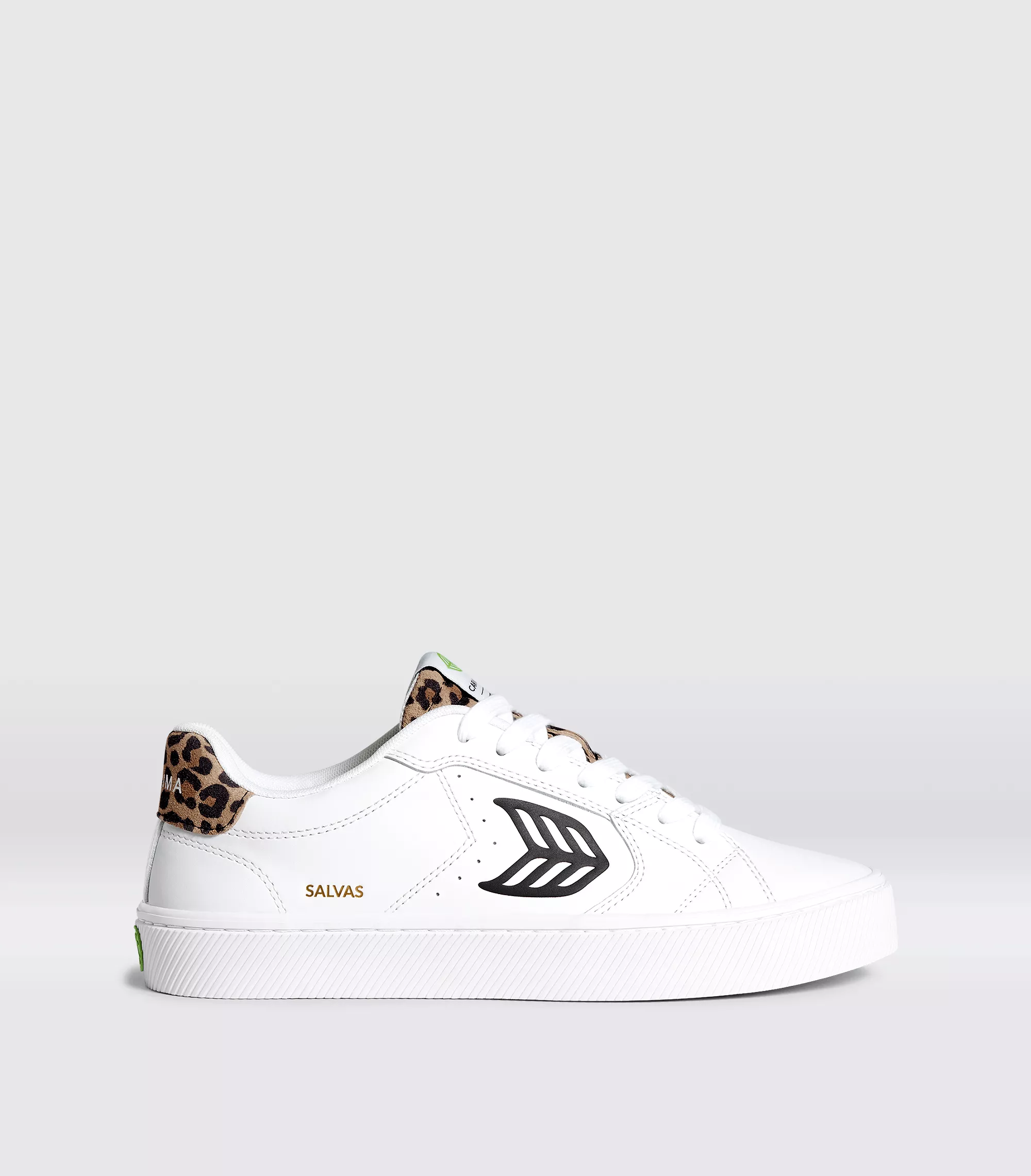 SALVAS White Leather Black Logo Leopard Print Sneaker Men