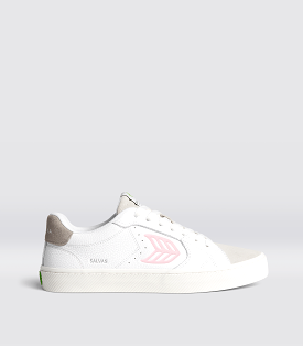 SALVAS White Premium Leather Vintage White Suede Rose Logo Sneaker Men