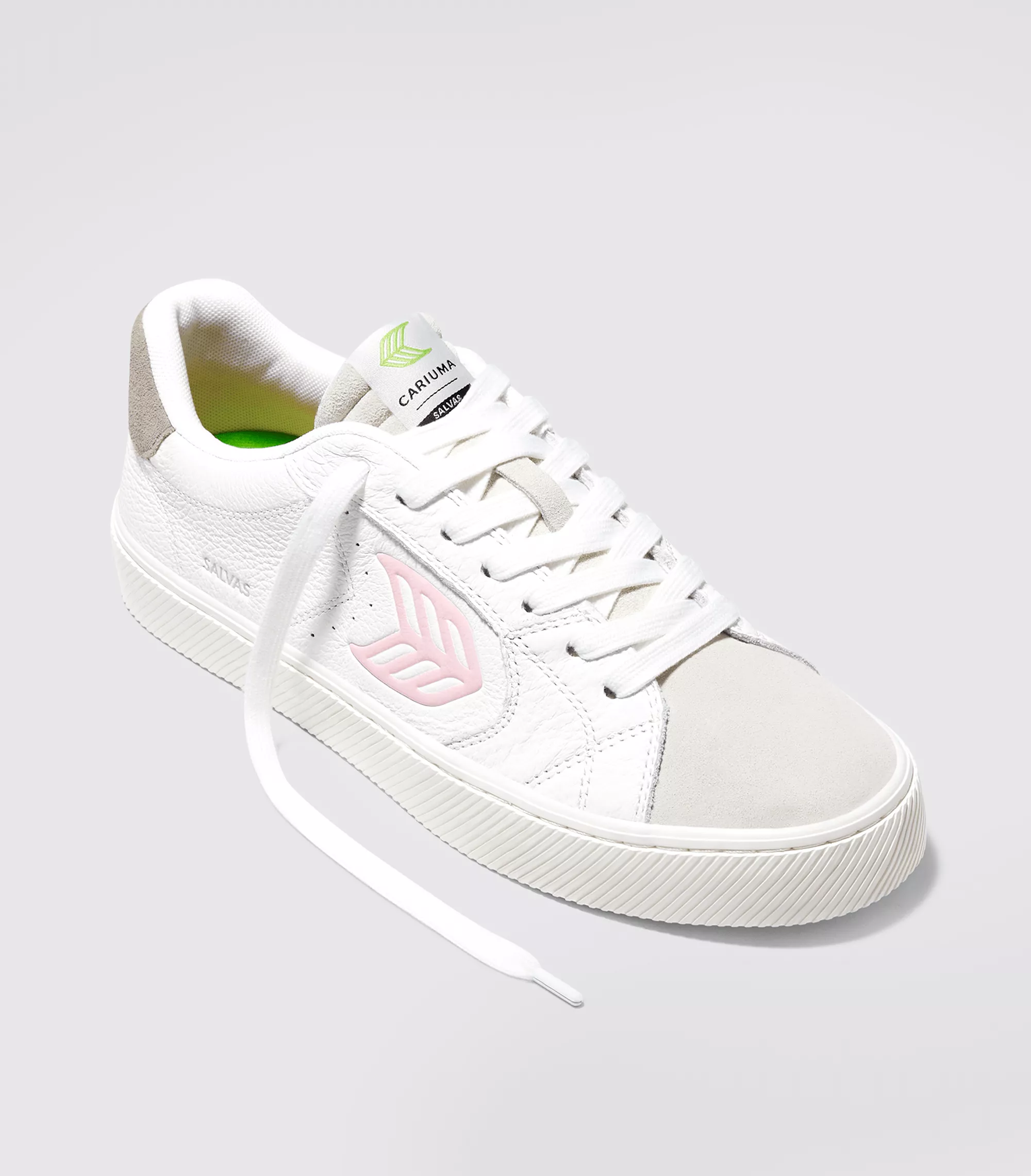 SALVAS White Premium Leather Vintage White Suede Rose Logo Sneaker Men