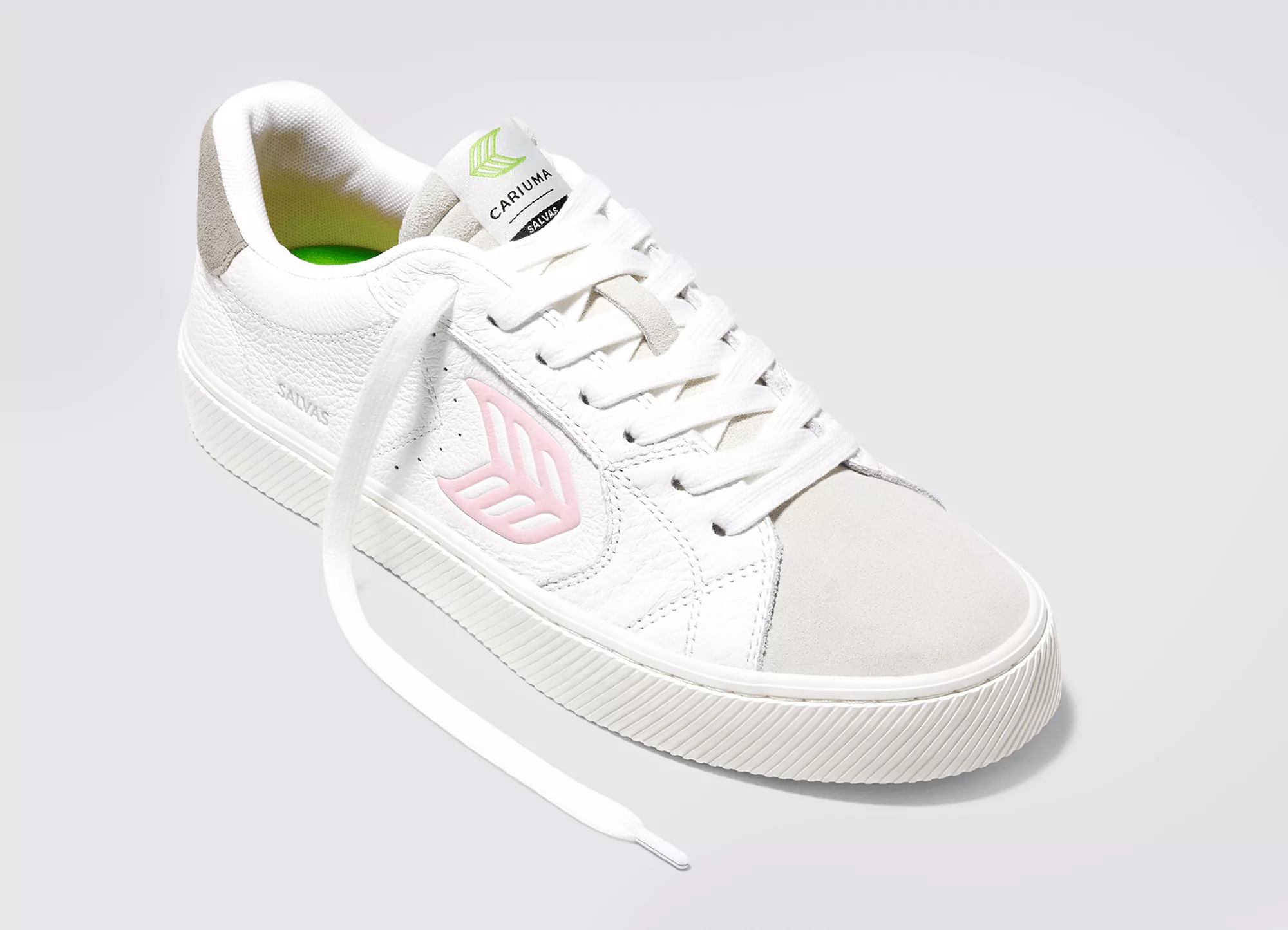 SALVAS White Premium Leather Vintage White Suede Rose Logo Sneaker Men