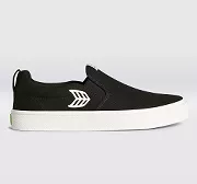 SLIP ON Black Canvas Off-White Logo Sneaker Men