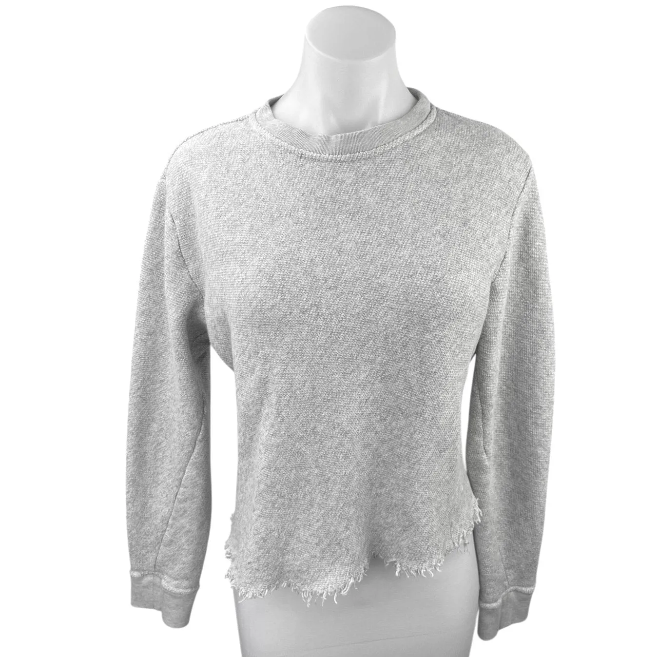 Steven Alan Light Gray Knit Cozy Crew Neck Raw Hem Pullover Sweater Top Size S