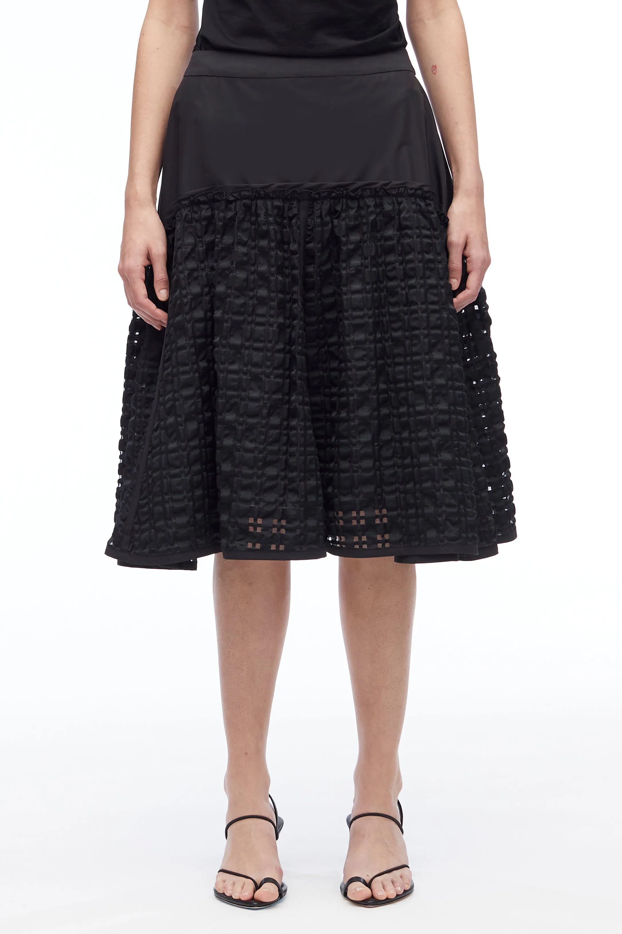 Taffeta Check Midi Skirt