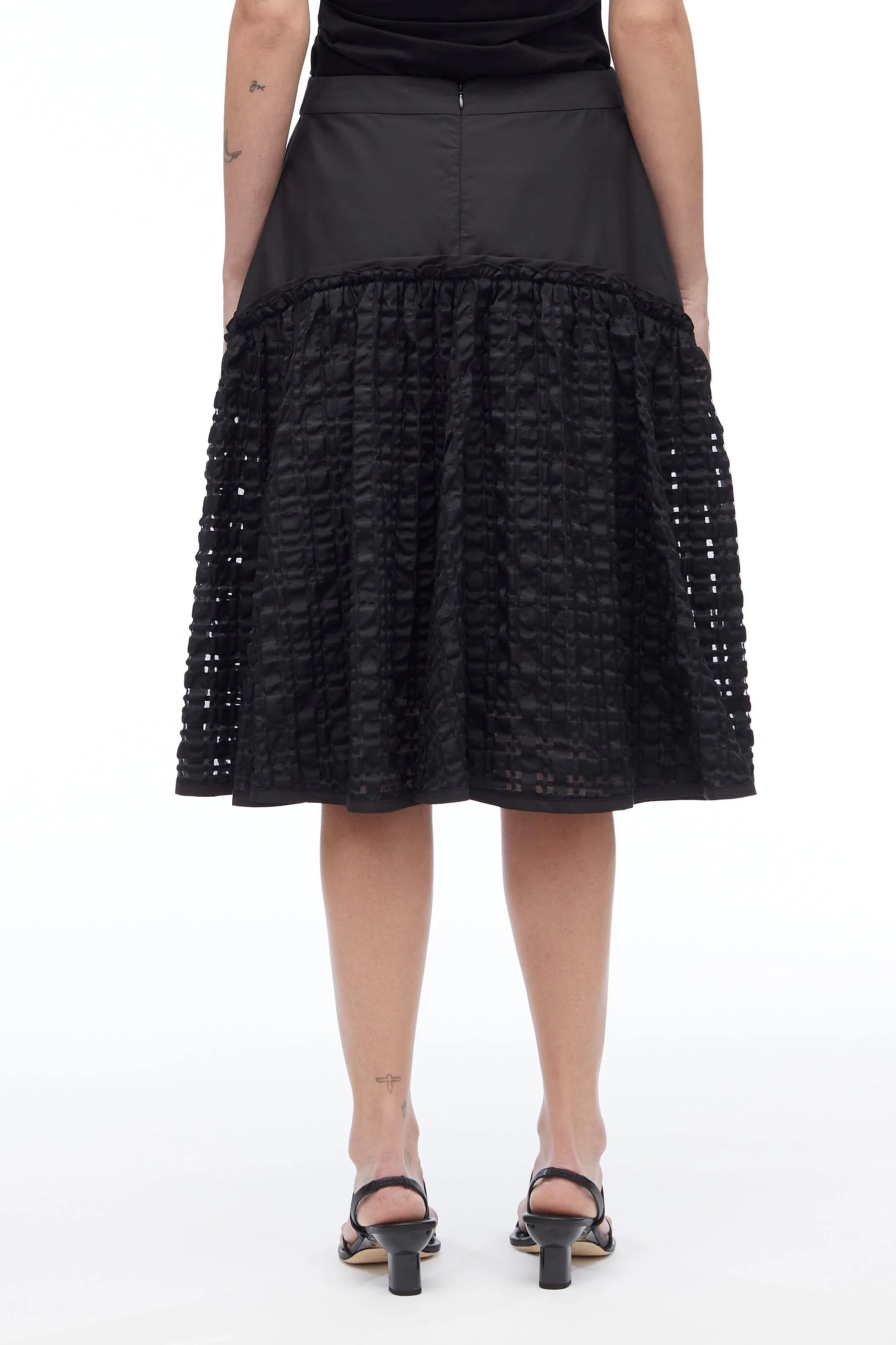 Taffeta Check Midi Skirt