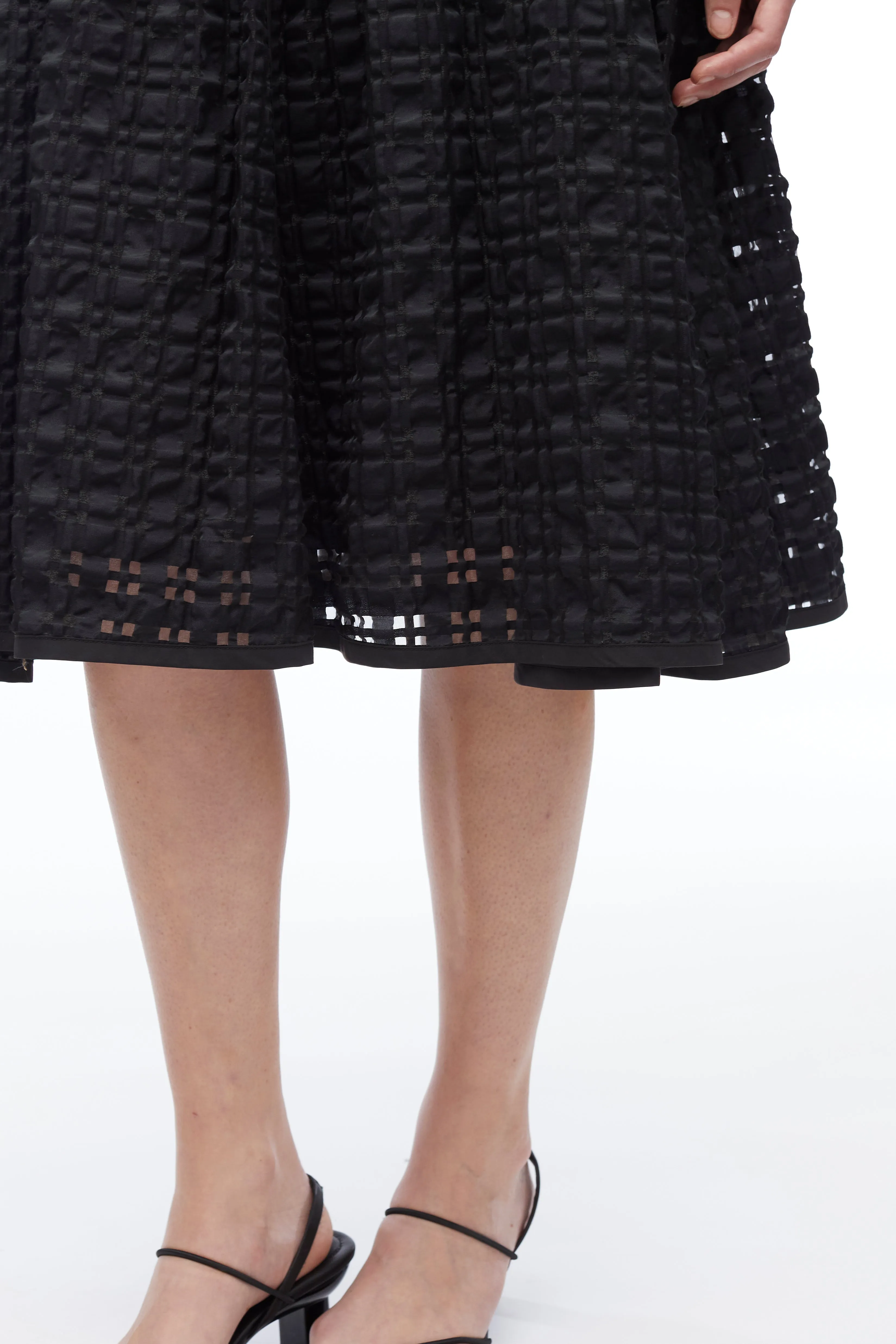 Taffeta Check Midi Skirt