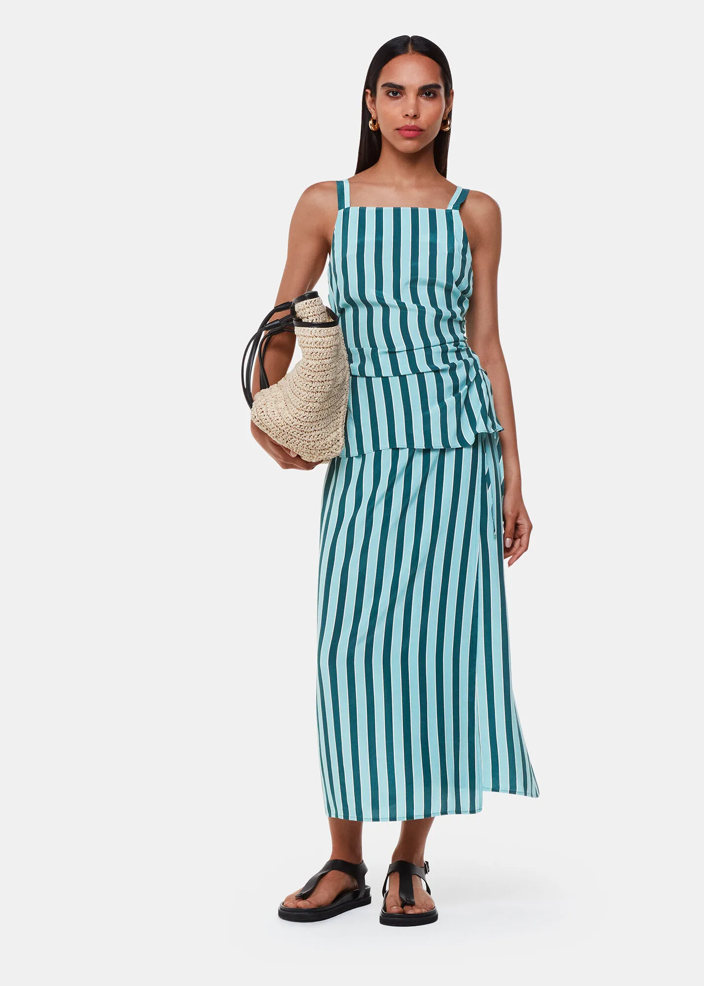 Teal Emily Tonal Stripe Midi Skirt