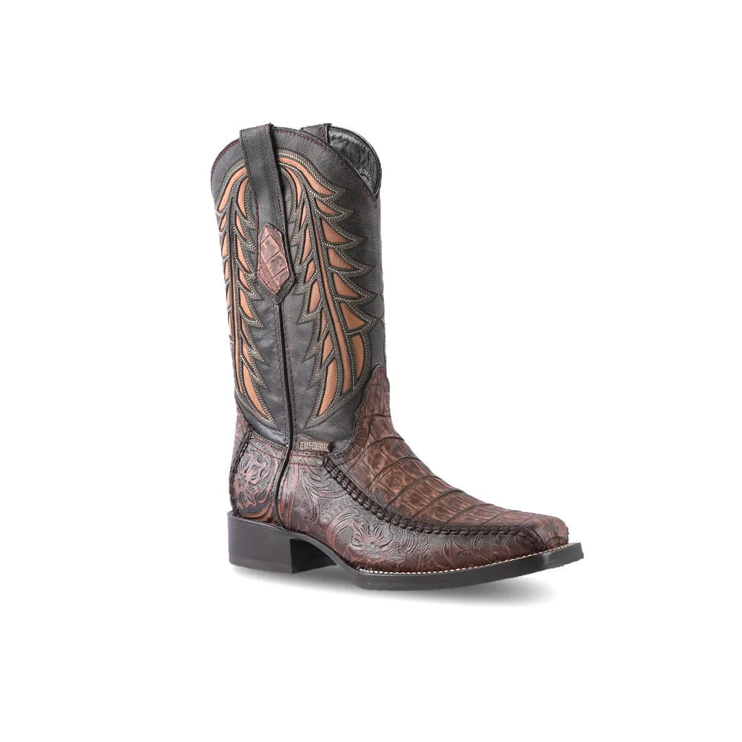 Texas Country Western Boot Cincelado Rustico Natural Rodeo Toe E695