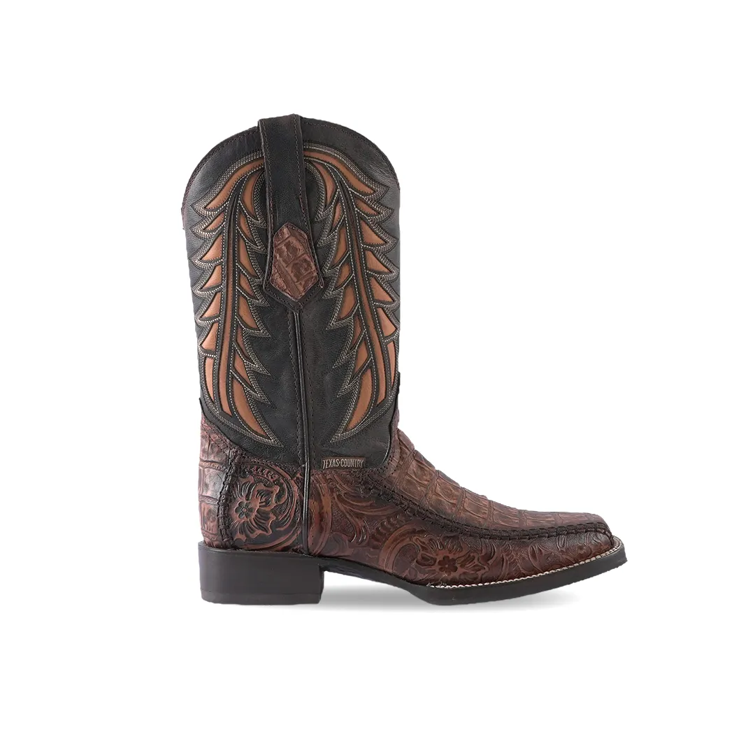 Texas Country Western Boot Cincelado Rustico Natural Rodeo Toe E695