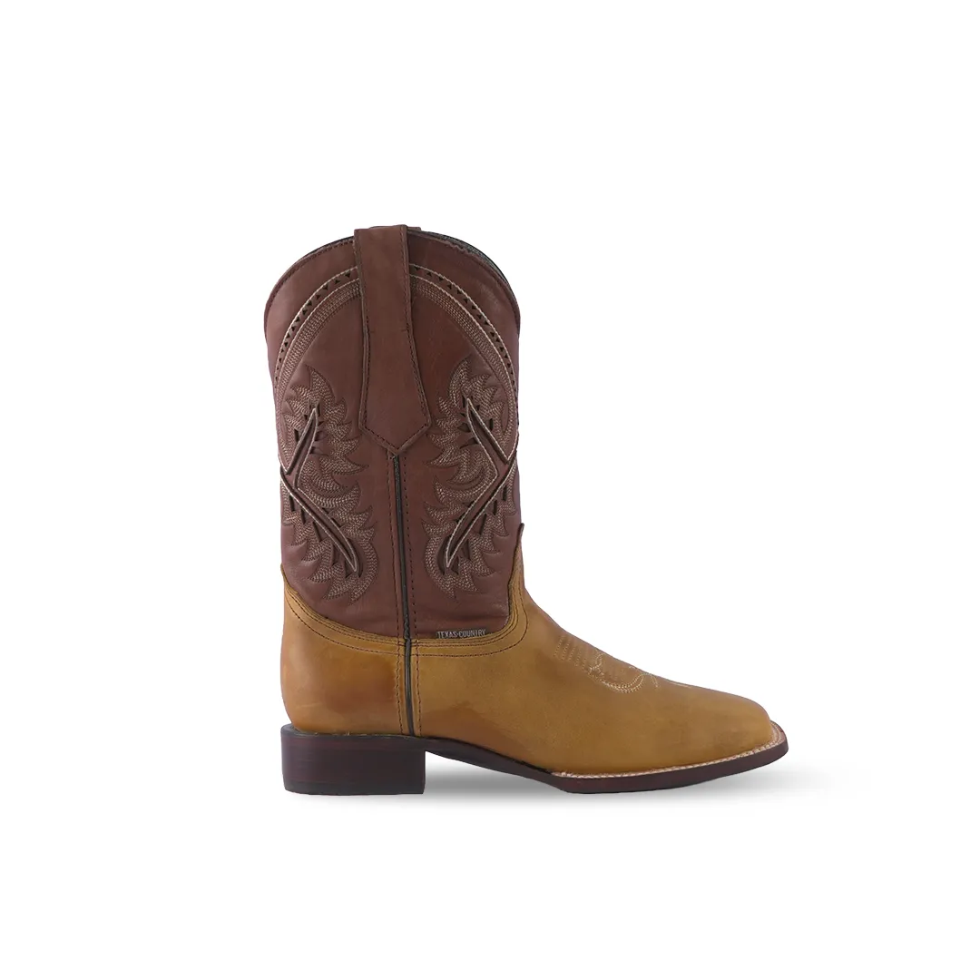 Texas Country Western Boot Crazy Tan Square Toe E29