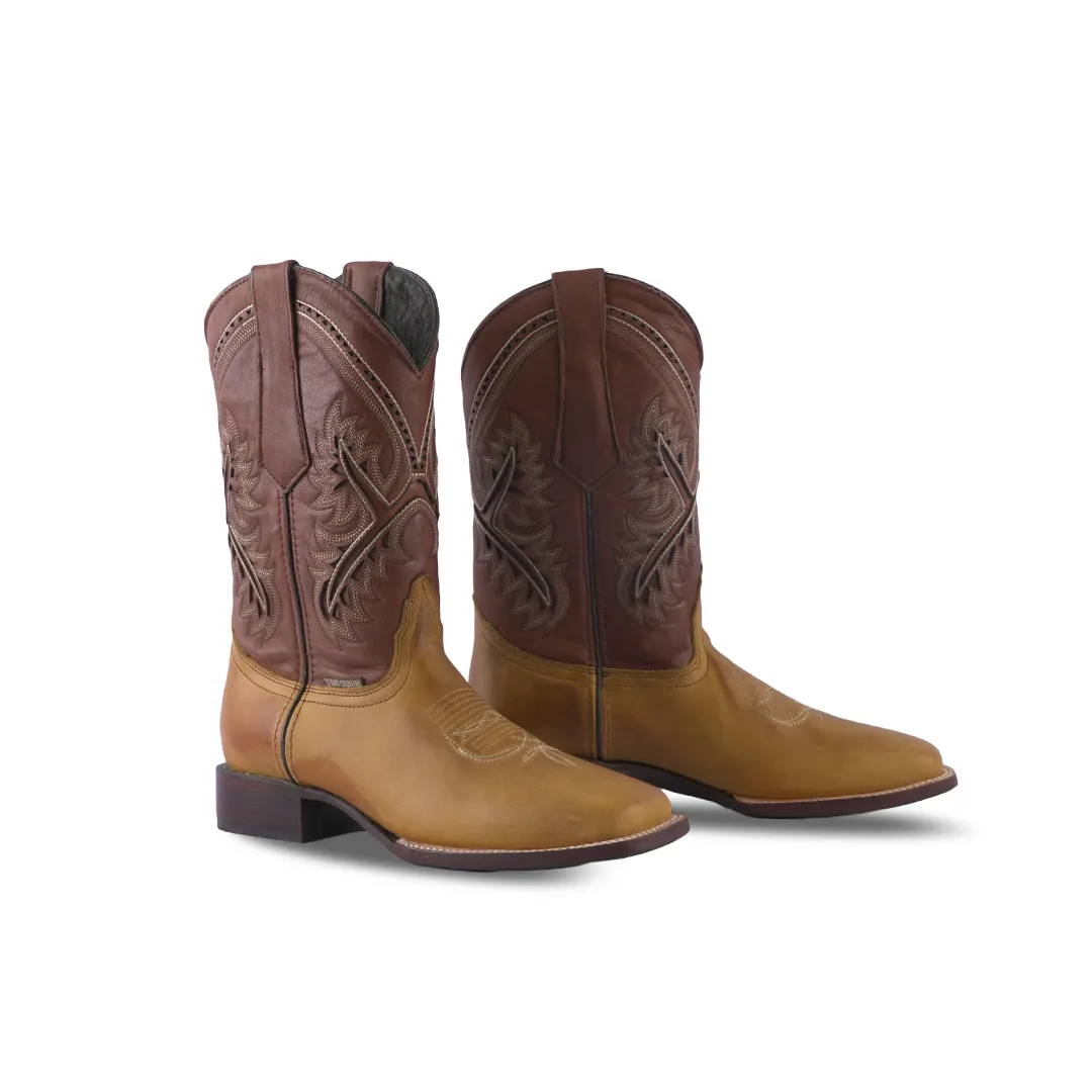 Texas Country Western Boot Crazy Tan Square Toe E29