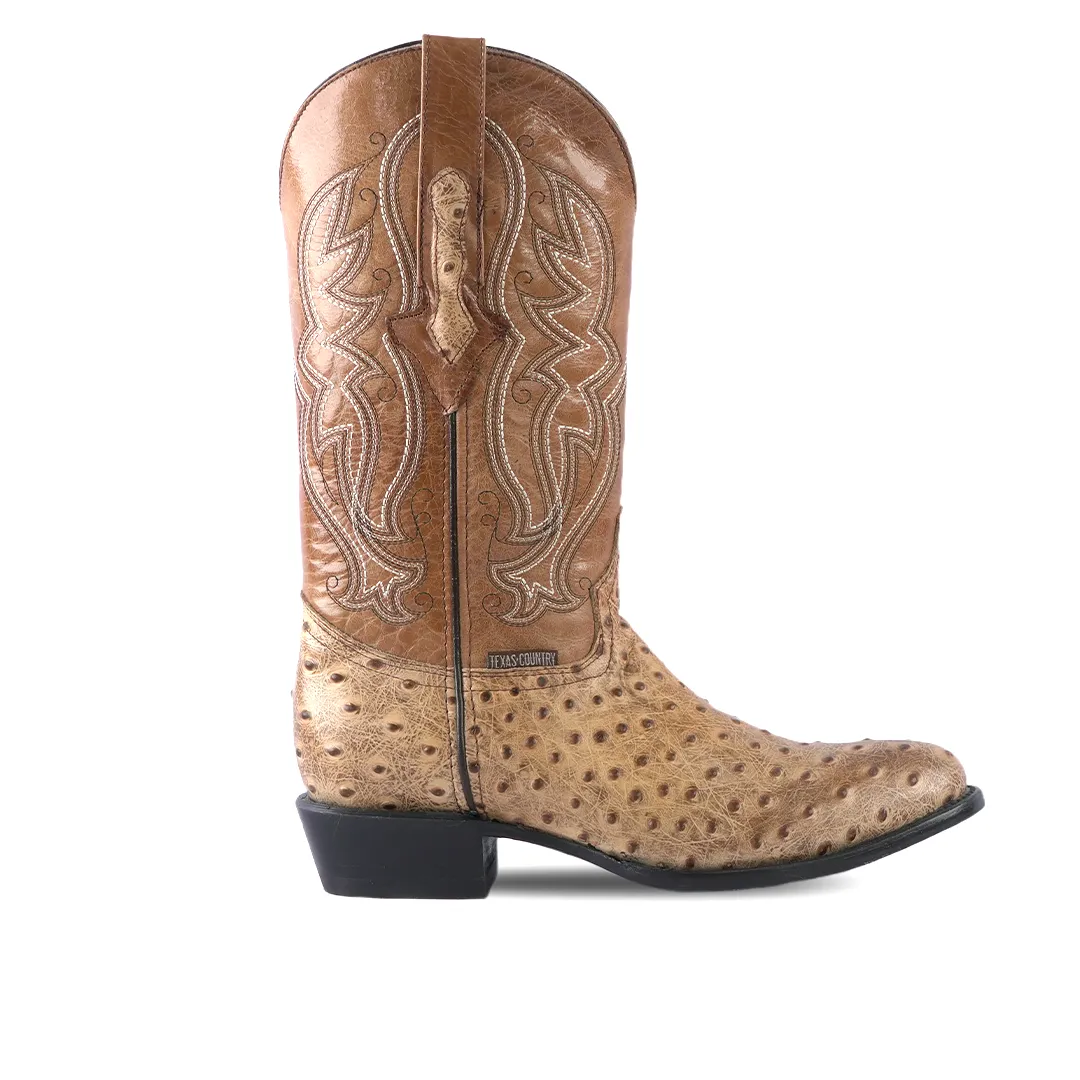 Texas Country Western Boot Ostrich Ranch Munequeada Orix Round Toe E436