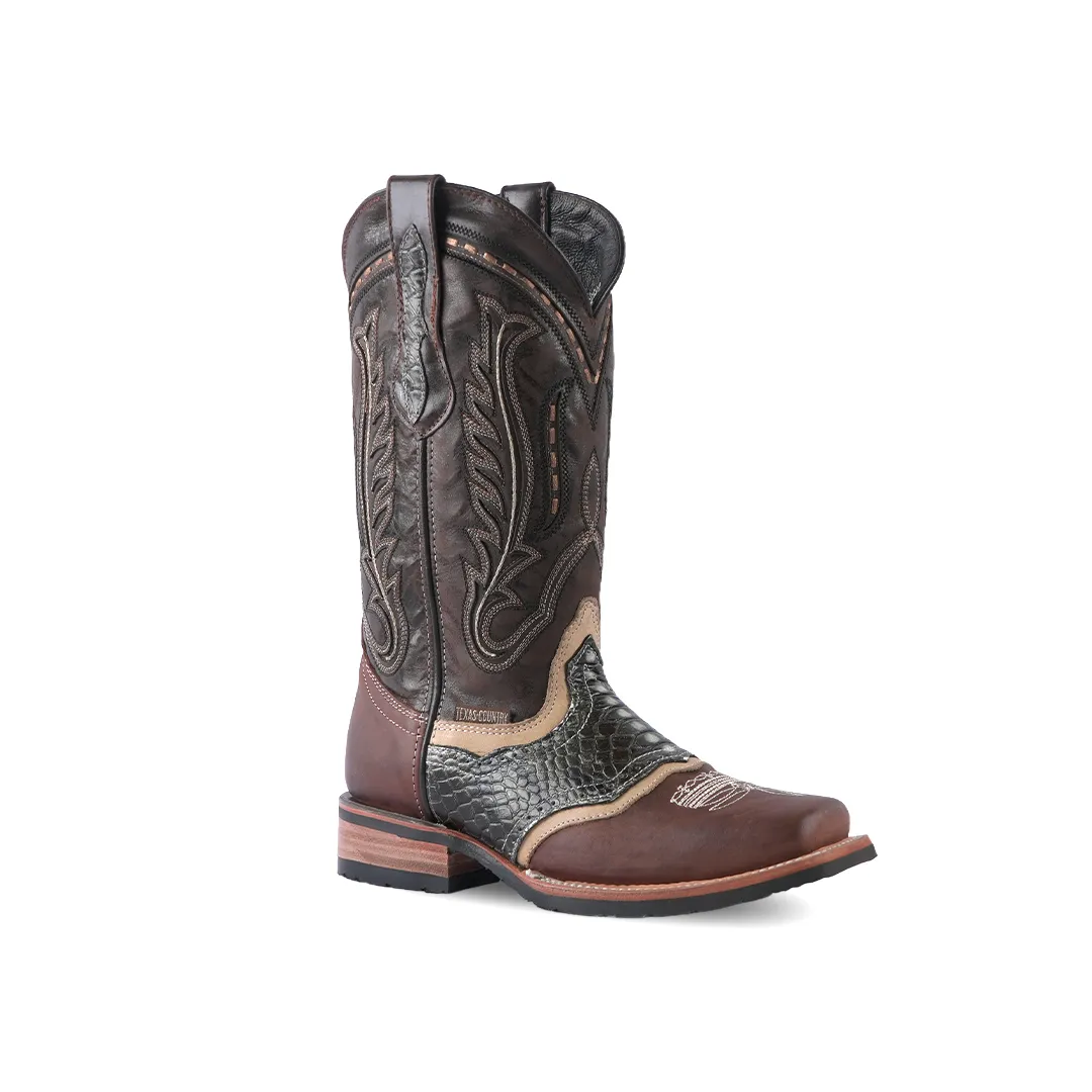 Texas Country  Western Boot Python Print Rustico Choco Rodeo Toe E420