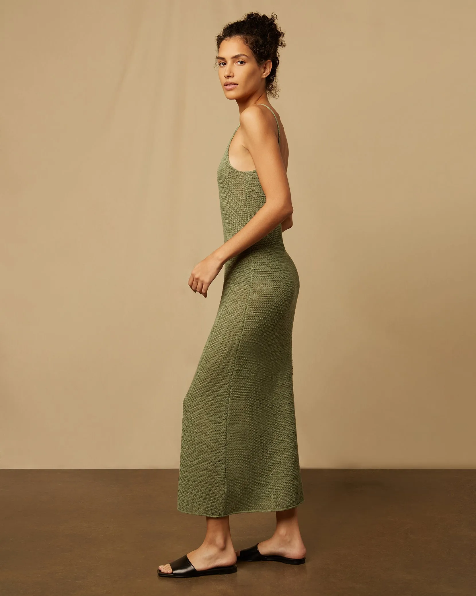 Textured Linen Sweater Scoop Maxi | Sage Green