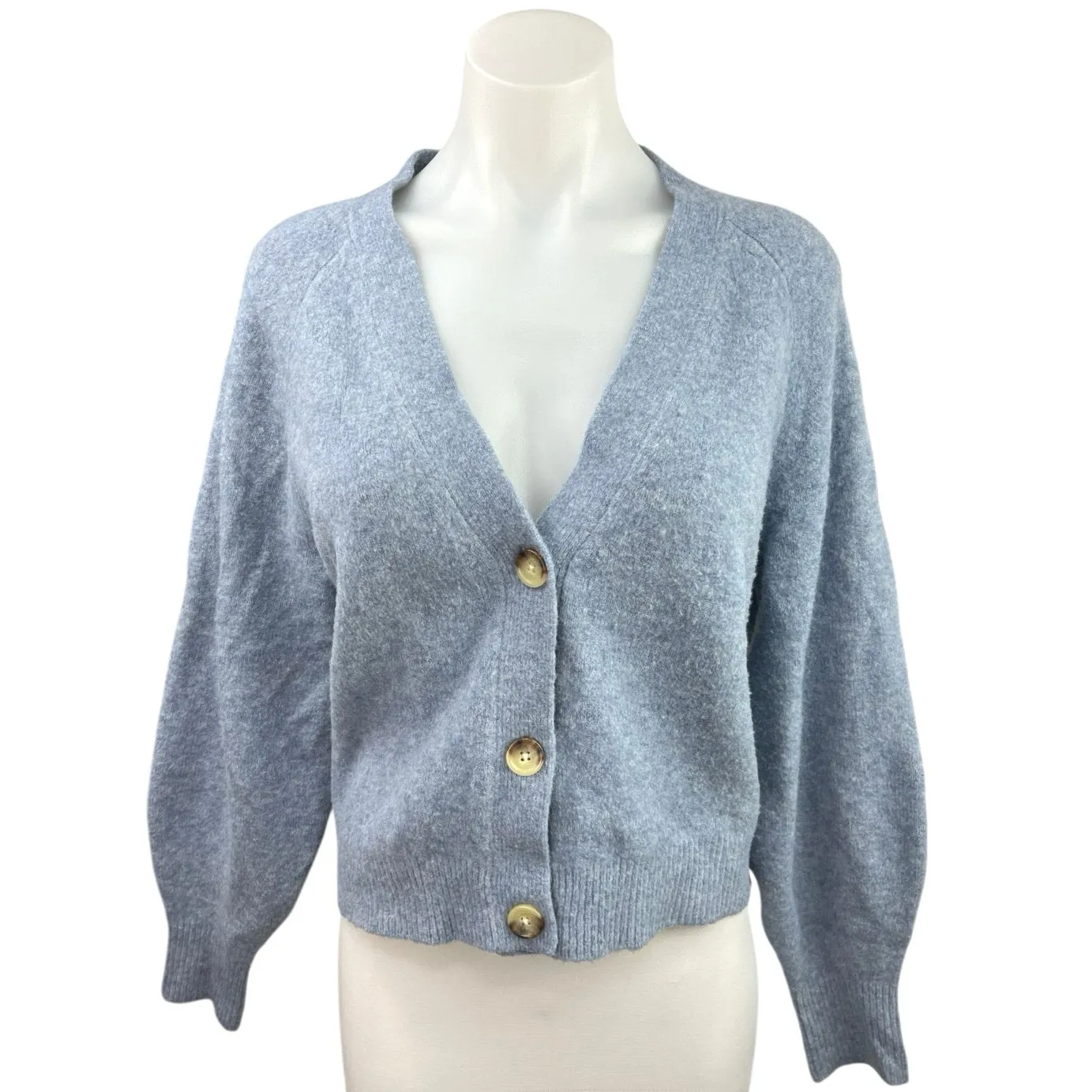 Uniqlo Blue Wool Blend Knit V-neck Button Front Cozy Cardigan Sweater Top Size S