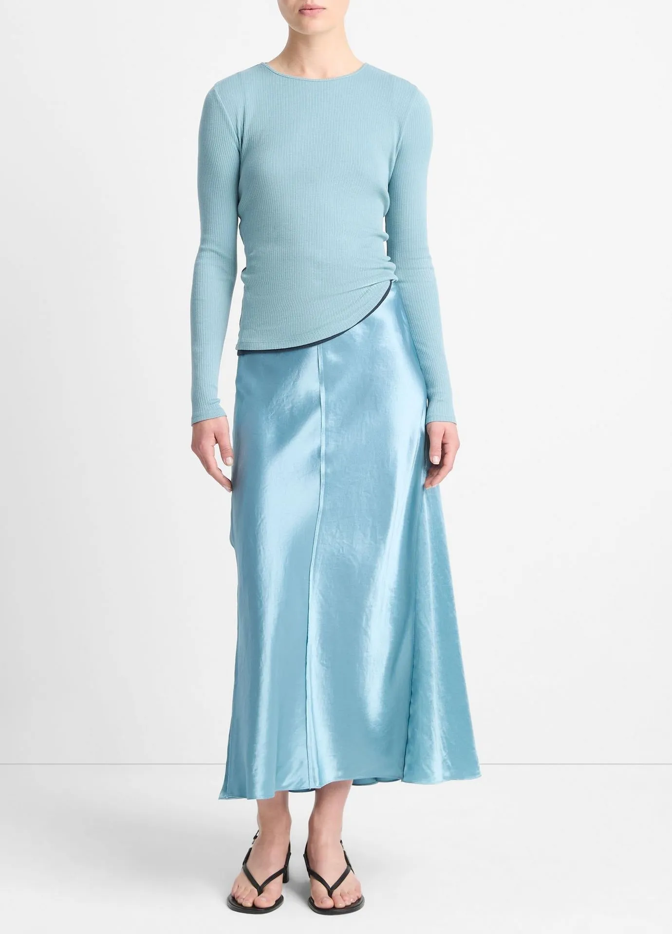 Vince Panelled Slip Skirt in Jade Sea