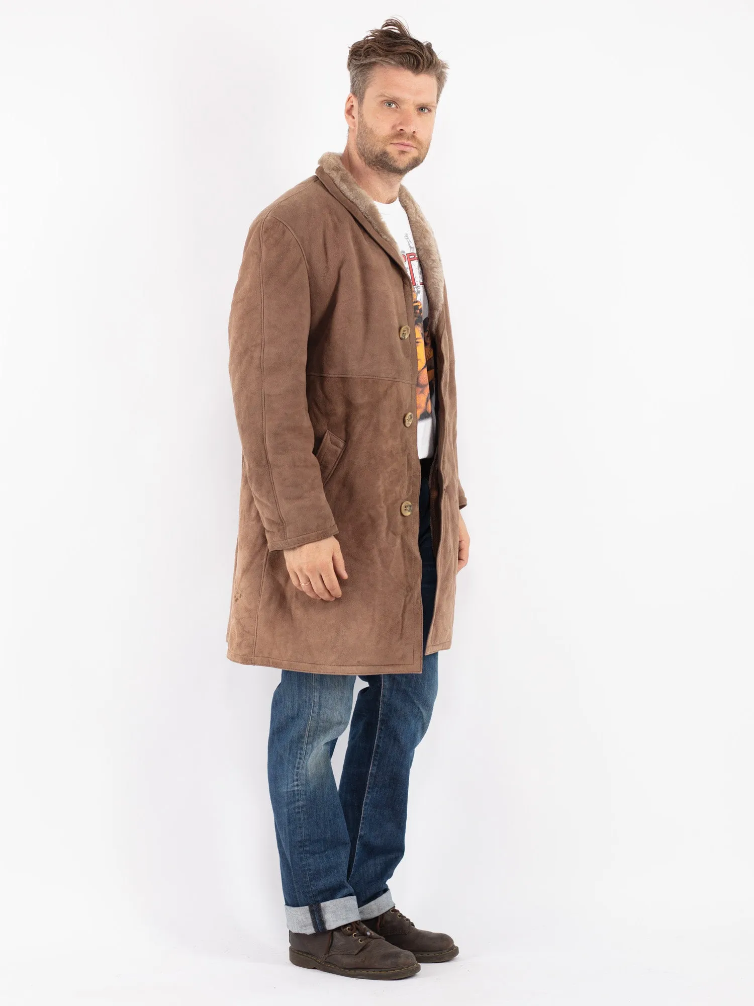 Vintage 70's Men Sheepskin Coat in Beige