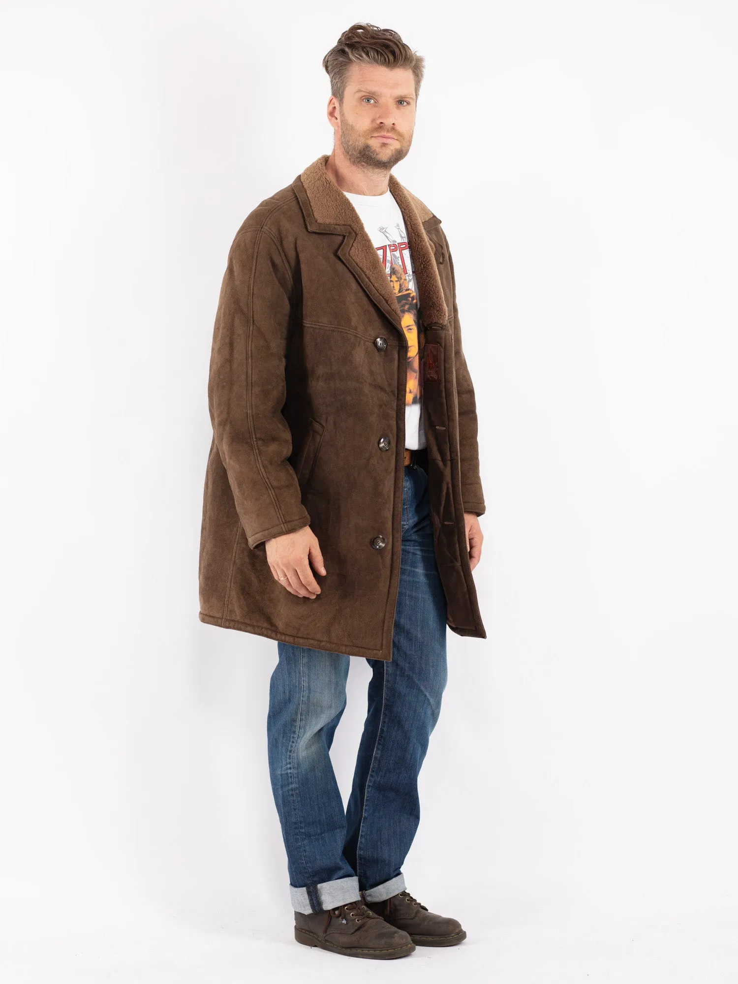 Vintage 70's Men Sheepskin Coat in Brown