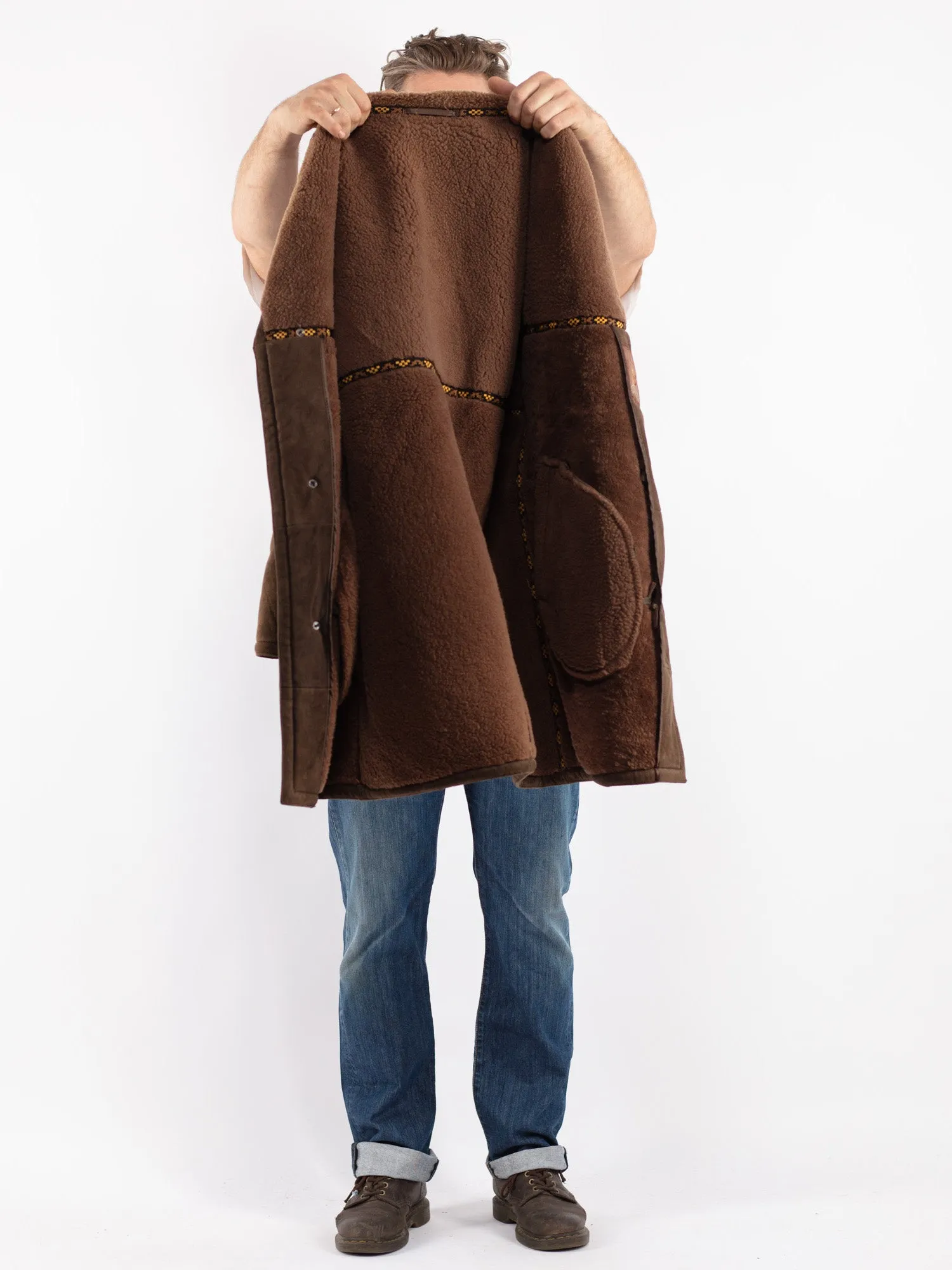 Vintage 70's Men Sheepskin Coat in Brown