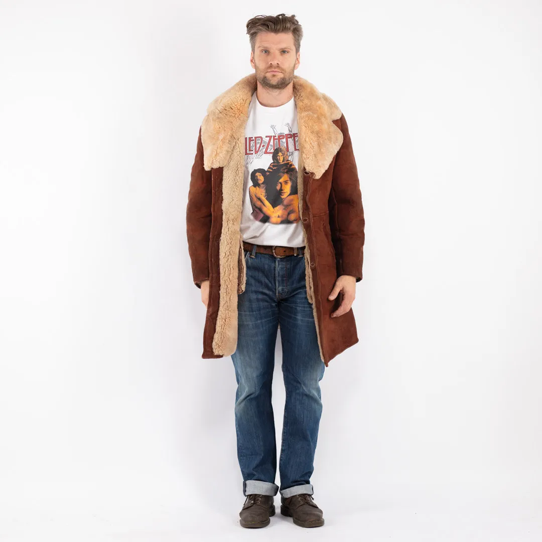 Vintage 70's Men Sheepskin Shearling Coat in Brown