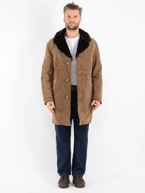 Vintage 70's Men Suede Sherpa Coat in Beige