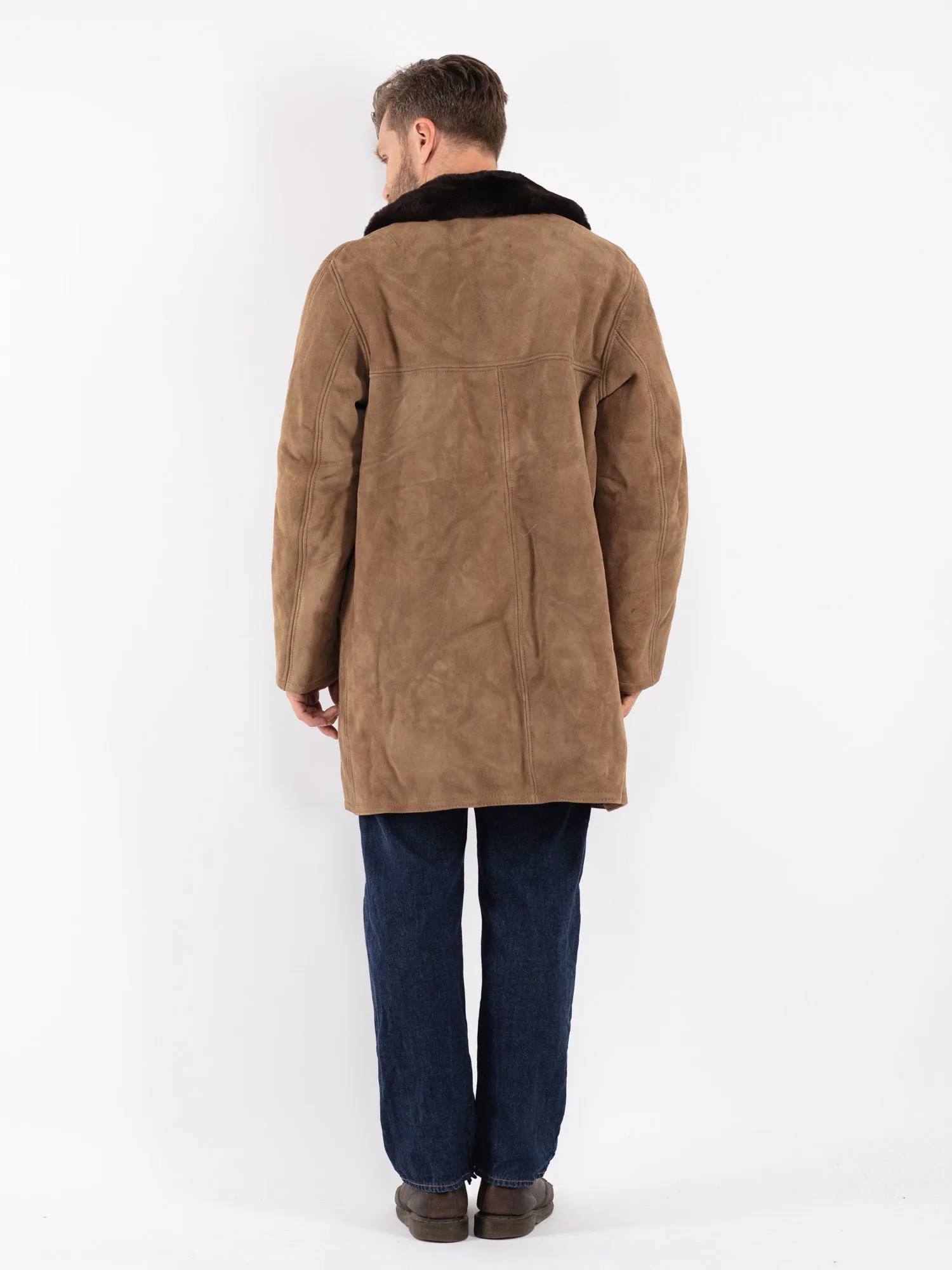 Vintage 70's Men Suede Sherpa Coat in Beige