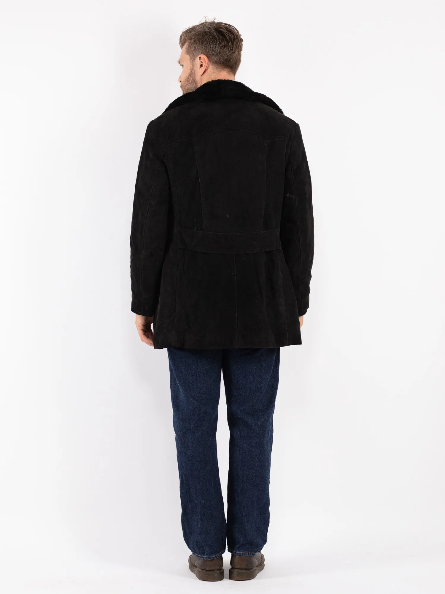 Vintage 70's Men Suede Sherpa Coat in Black