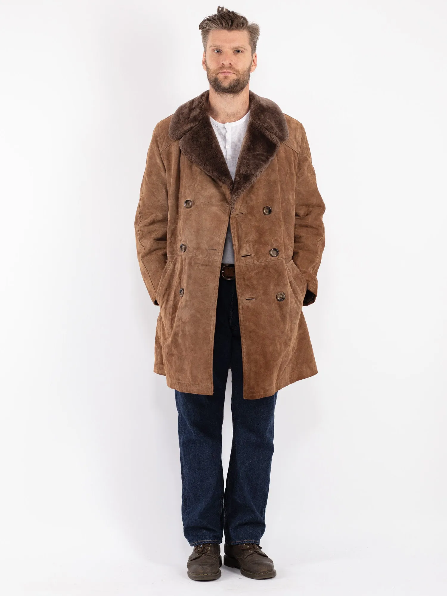 Vintage 70's Men Suede Sherpa Coat in Brown