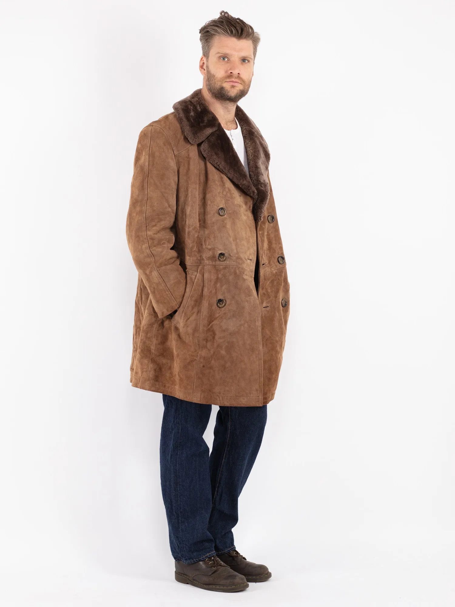 Vintage 70's Men Suede Sherpa Coat in Brown